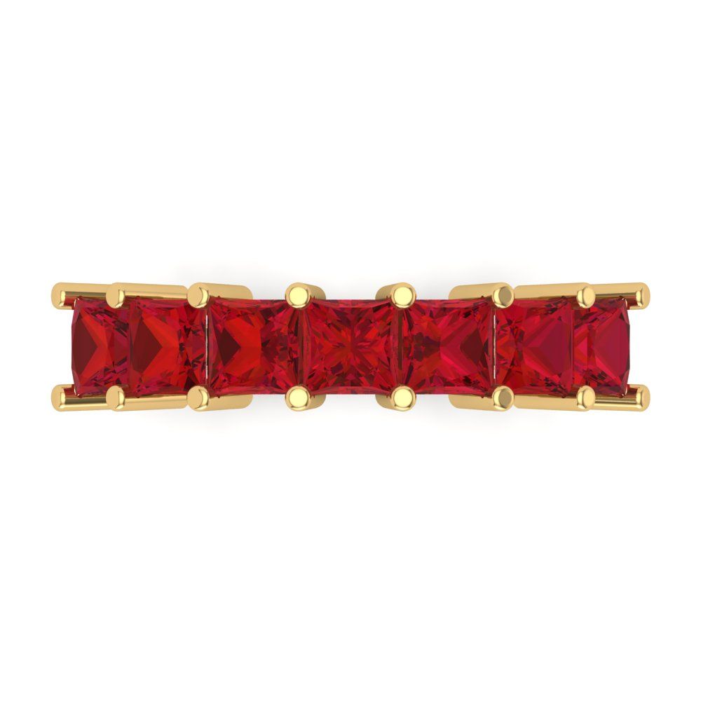 1.75 cttw Simulated Ruby Princess Cut Yellow Gold Eternity Wedding Band