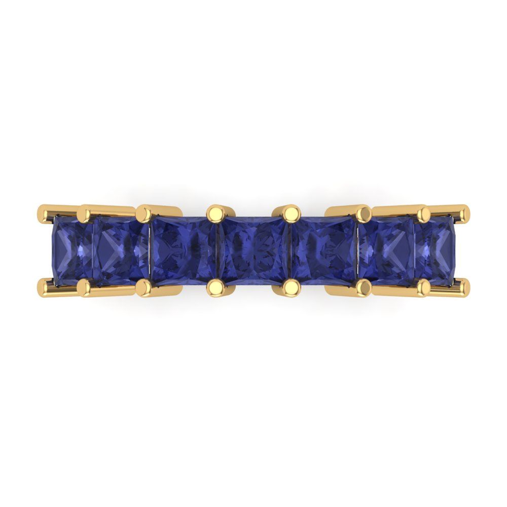 1.75 cttw Simulated Tanzanite Princess Cut Yellow Gold Eternity Wedding Band