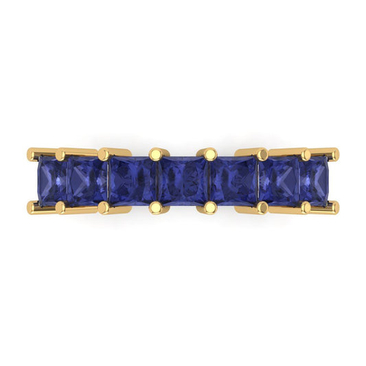 1.75 cttw Simulated Tanzanite Princess Cut Yellow Gold Eternity Wedding Band