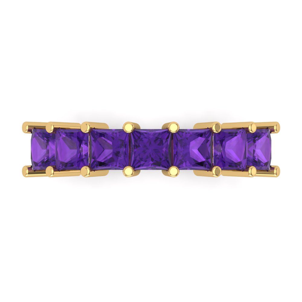 1.75 cttw Natural Amethyst Princess Cut Yellow Gold Eternity Wedding Band