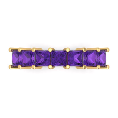 1.75 cttw Natural Amethyst Princess Cut Yellow Gold Eternity Wedding Band