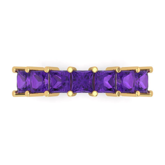 1.75 cttw Natural Amethyst Princess Cut Yellow Gold Eternity Wedding Band