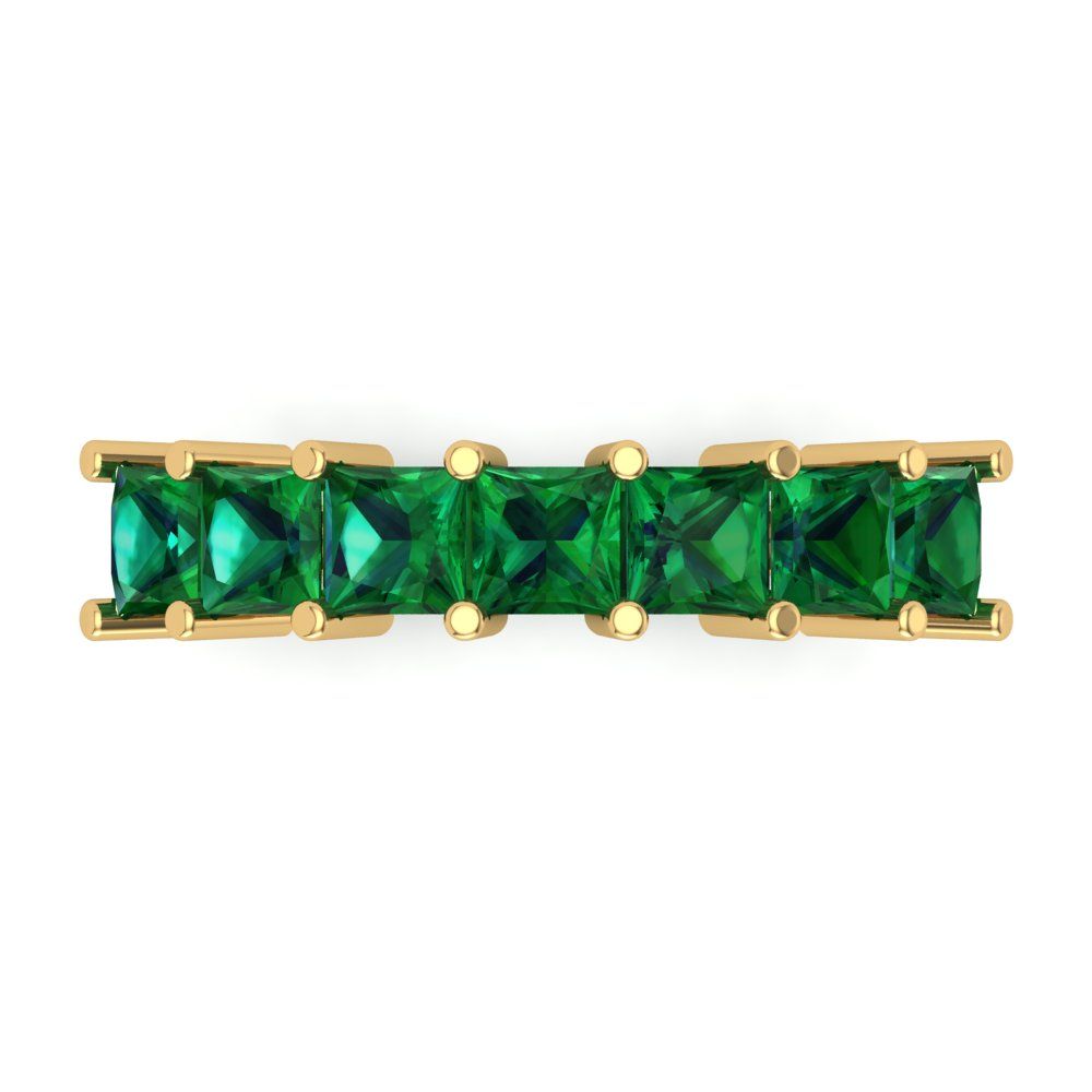 1.75 cttw Simulated Emerald Princess Cut Yellow Gold Eternity Wedding Band