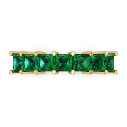 1.75 cttw Simulated Emerald Princess Cut Yellow Gold Eternity Wedding Band