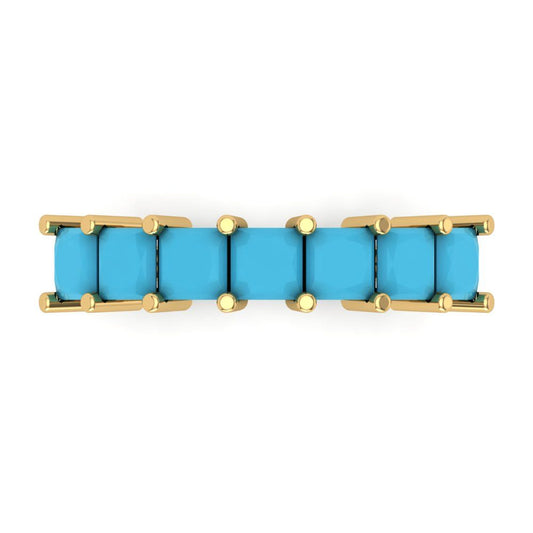 1.75 cttw Simulated Turquoise Princess Cut Yellow Gold Eternity Wedding Band