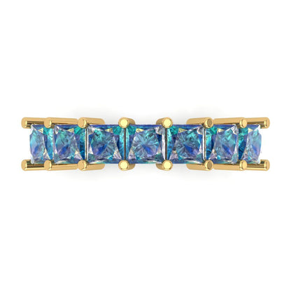 1.75 cttw Blue Moissanite Princess Cut Yellow Gold Eternity Wedding Band