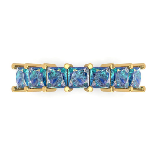 1.75 cttw Blue Moissanite Princess Cut Yellow Gold Eternity Wedding Band