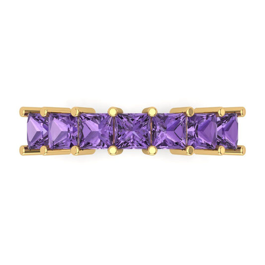 1.75 cttw Simulated Alexandrite Princess Cut Yellow Gold Eternity Wedding Band
