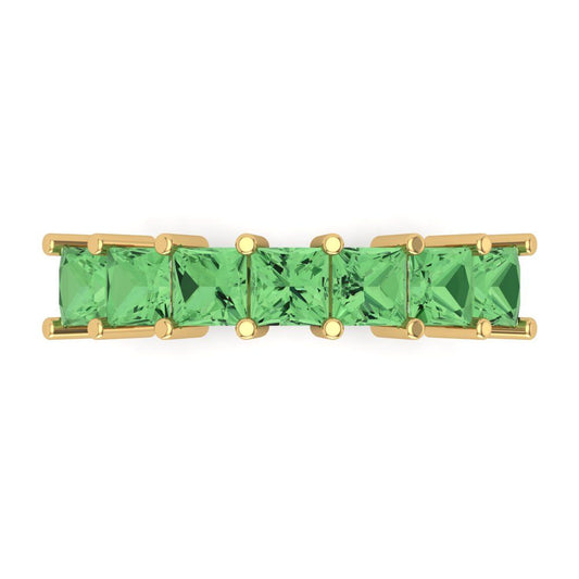 1.75 cttw Simulated Green Diamond Princess Cut Yellow Gold Eternity Wedding Band