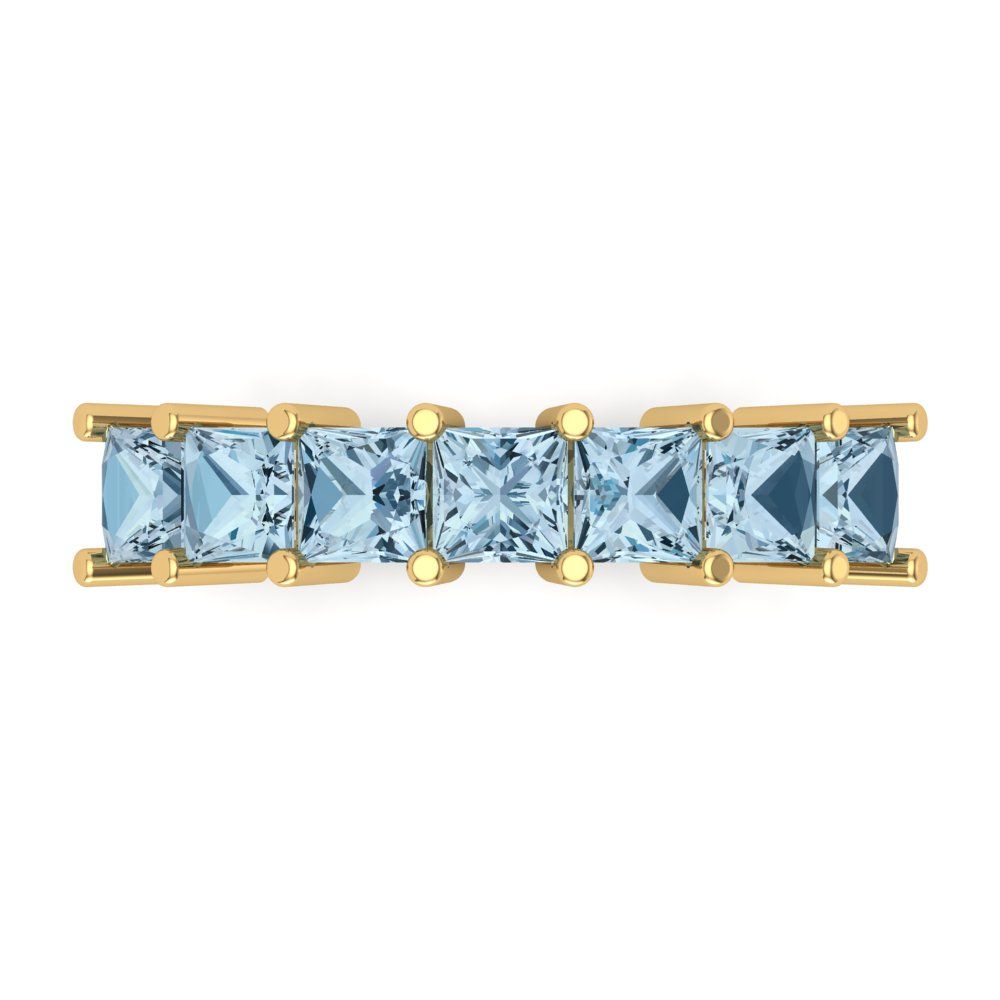 1.75 cttw Natural Swiss Blue Topaz Princess Cut Yellow Gold Eternity Wedding Band
