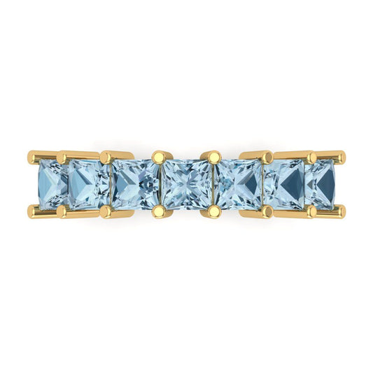 1.75 cttw Natural Swiss Blue Topaz Princess Cut Yellow Gold Eternity Wedding Band