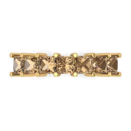 1.75 cttw Simulated Champagne Diamond Princess Cut Yellow Gold Eternity Wedding Band