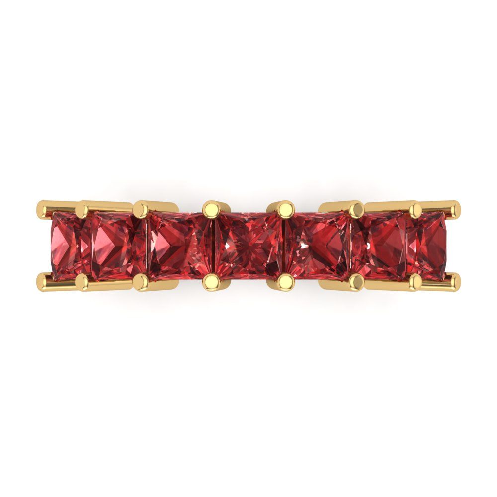 1.75 cttw Natural Garnet Princess Cut Yellow Gold Eternity Wedding Band