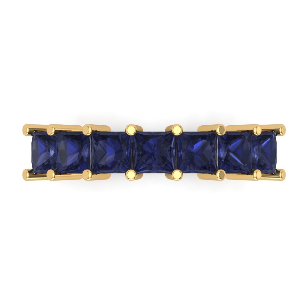 1.75 cttw Simulated Blue Sapphire Princess Cut Yellow Gold Eternity Wedding Band