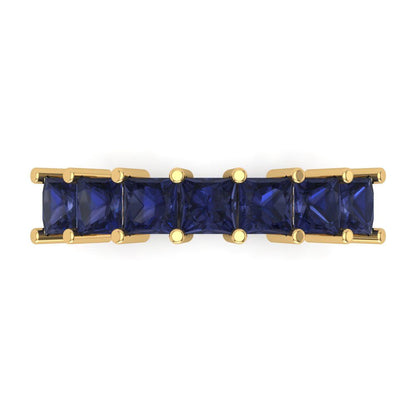 1.75 cttw Simulated Blue Sapphire Princess Cut Yellow Gold Eternity Wedding Band