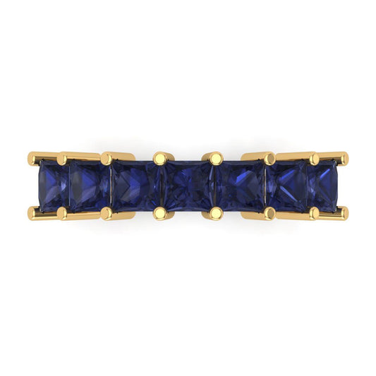 1.75 cttw Simulated Blue Sapphire Princess Cut Yellow Gold Eternity Wedding Band