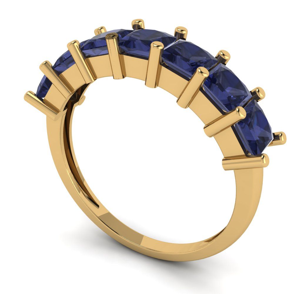 1.75 cttw Simulated Blue Sapphire Princess Cut Yellow Gold Eternity Wedding Band
