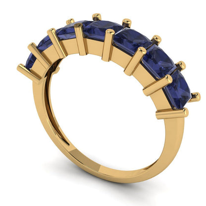 1.75 cttw Simulated Blue Sapphire Princess Cut Yellow Gold Eternity Wedding Band