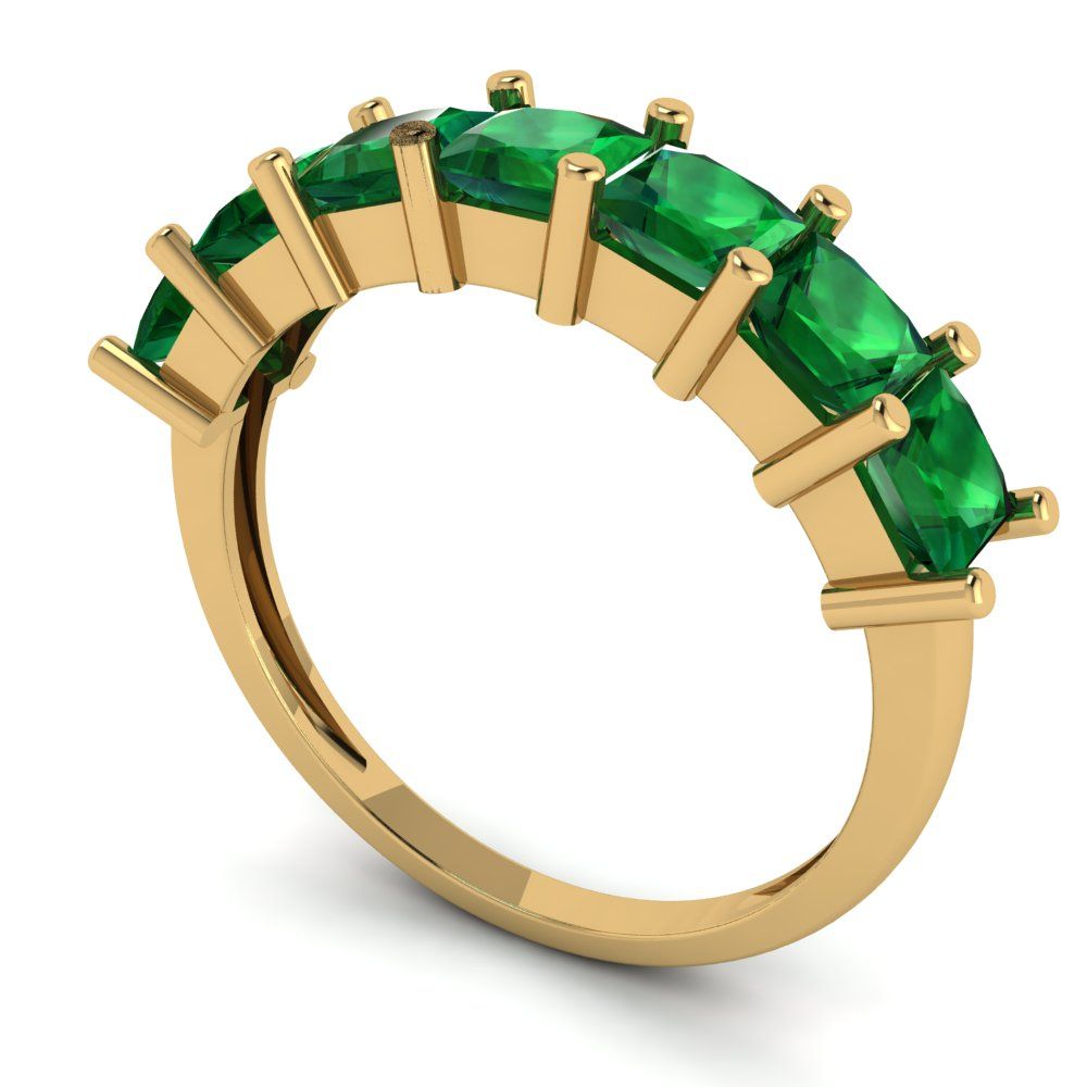 1.75 cttw Simulated Emerald Princess Cut Yellow Gold Eternity Wedding Band