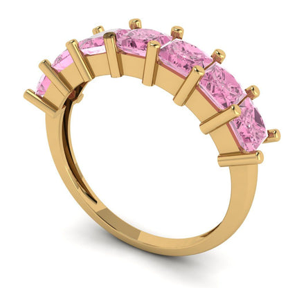 1.75 cttw Simulated Pink Diamond Princess Cut Yellow Gold Eternity Wedding Band