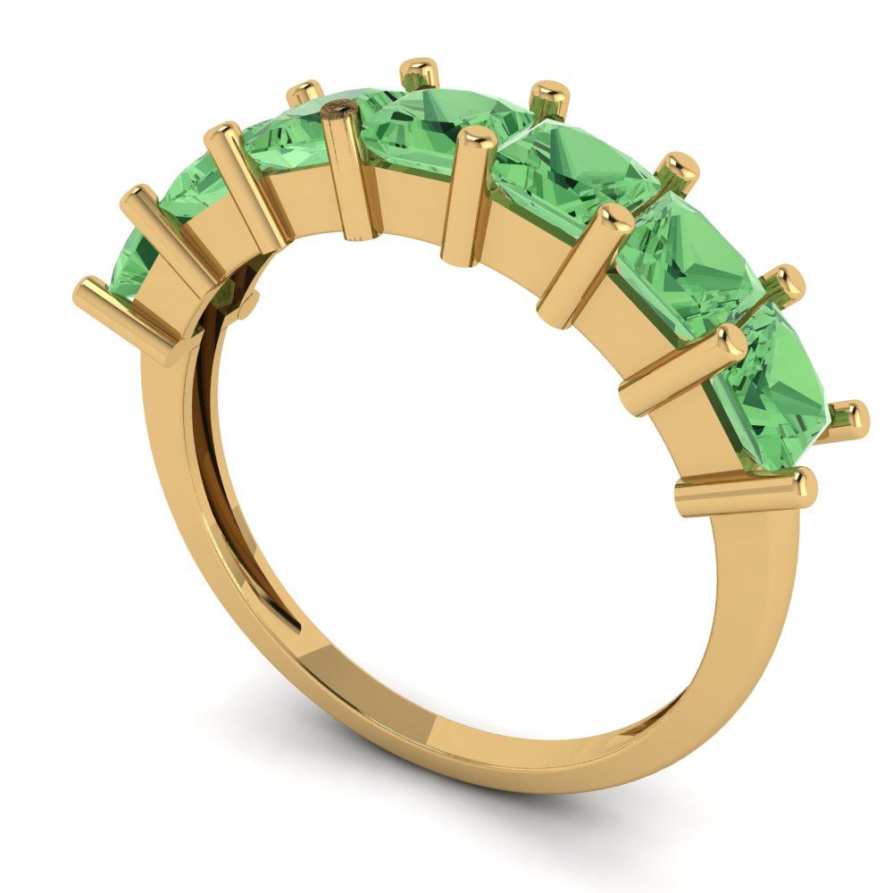 1.75 cttw Simulated Green Diamond Princess Cut Yellow Gold Eternity Wedding Band