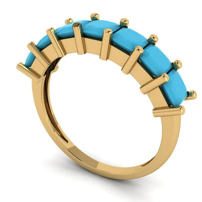 1.75 cttw Simulated Turquoise Princess Cut Yellow Gold Eternity Wedding Band
