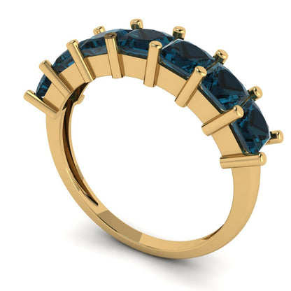 1.75 cttw Natural London Blue Topaz Princess Cut Yellow Gold Eternity Wedding Band