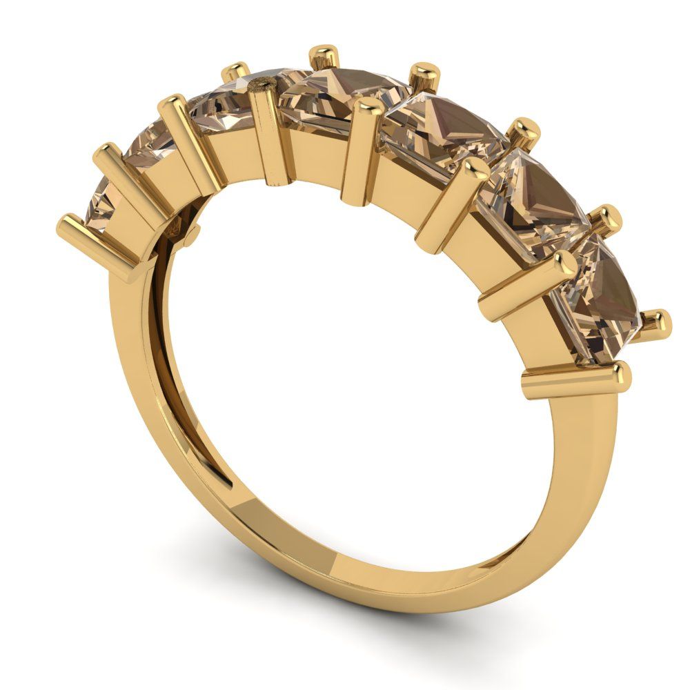 1.75 cttw Simulated Champagne Diamond Princess Cut Yellow Gold Eternity Wedding Band