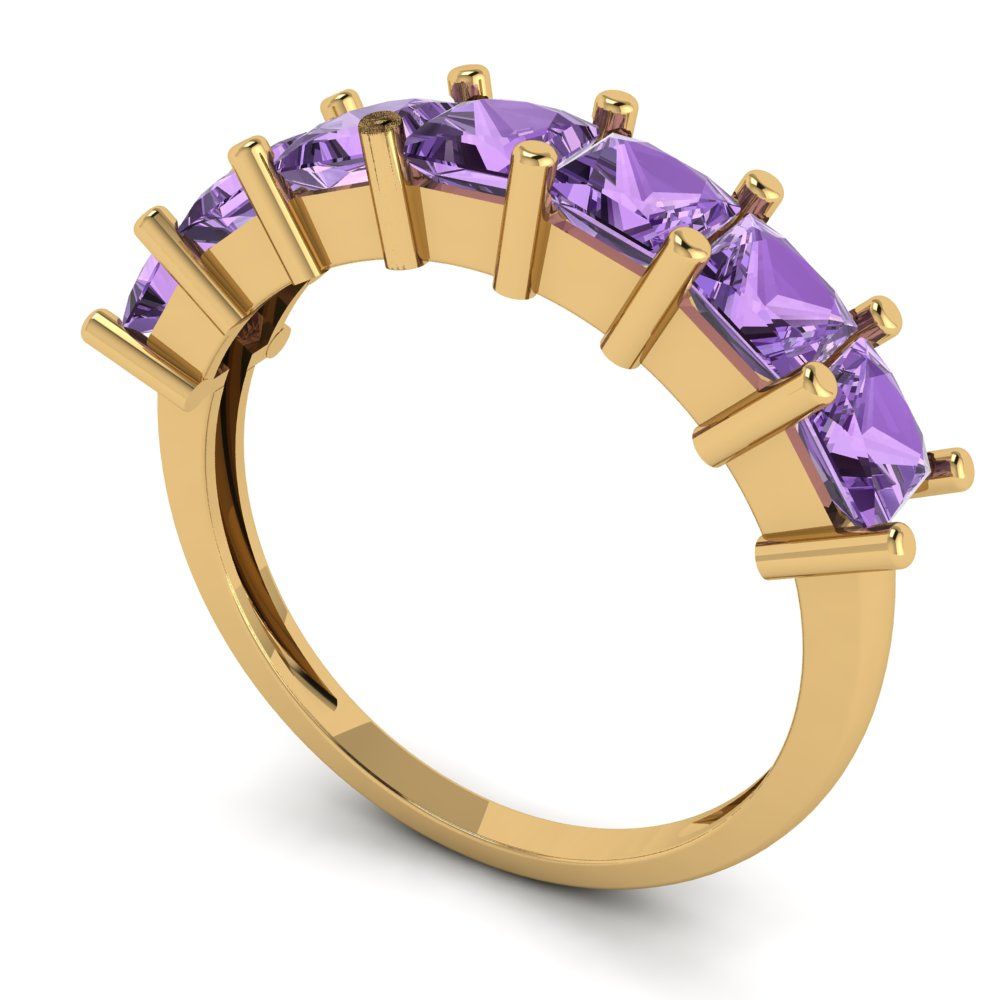 1.75 cttw Simulated Alexandrite Princess Cut Yellow Gold Eternity Wedding Band