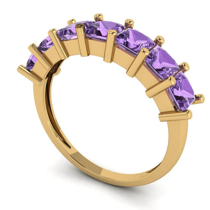 1.75 cttw Simulated Alexandrite Princess Cut Yellow Gold Eternity Wedding Band