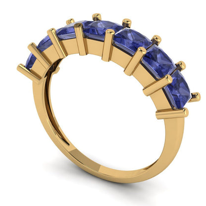 1.75 cttw Simulated Tanzanite Princess Cut Yellow Gold Eternity Wedding Band