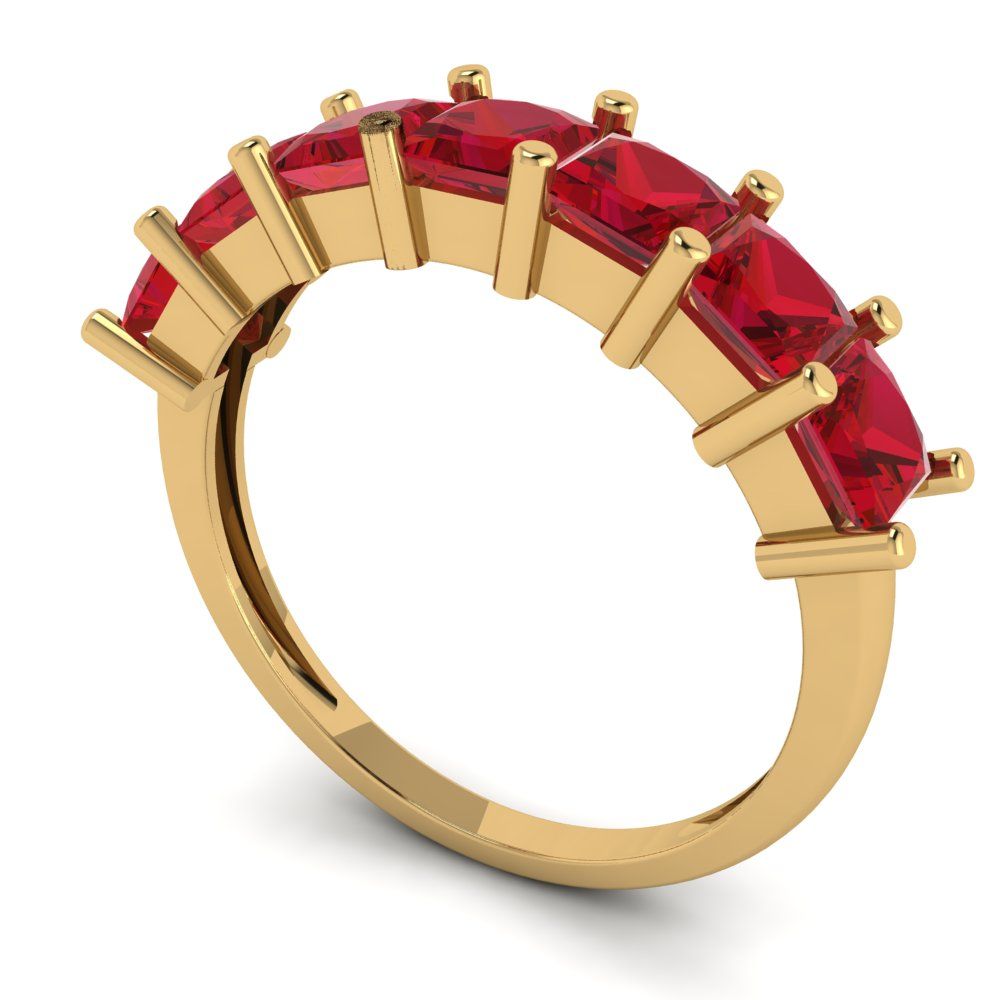 1.75 cttw Simulated Ruby Princess Cut Yellow Gold Eternity Wedding Band
