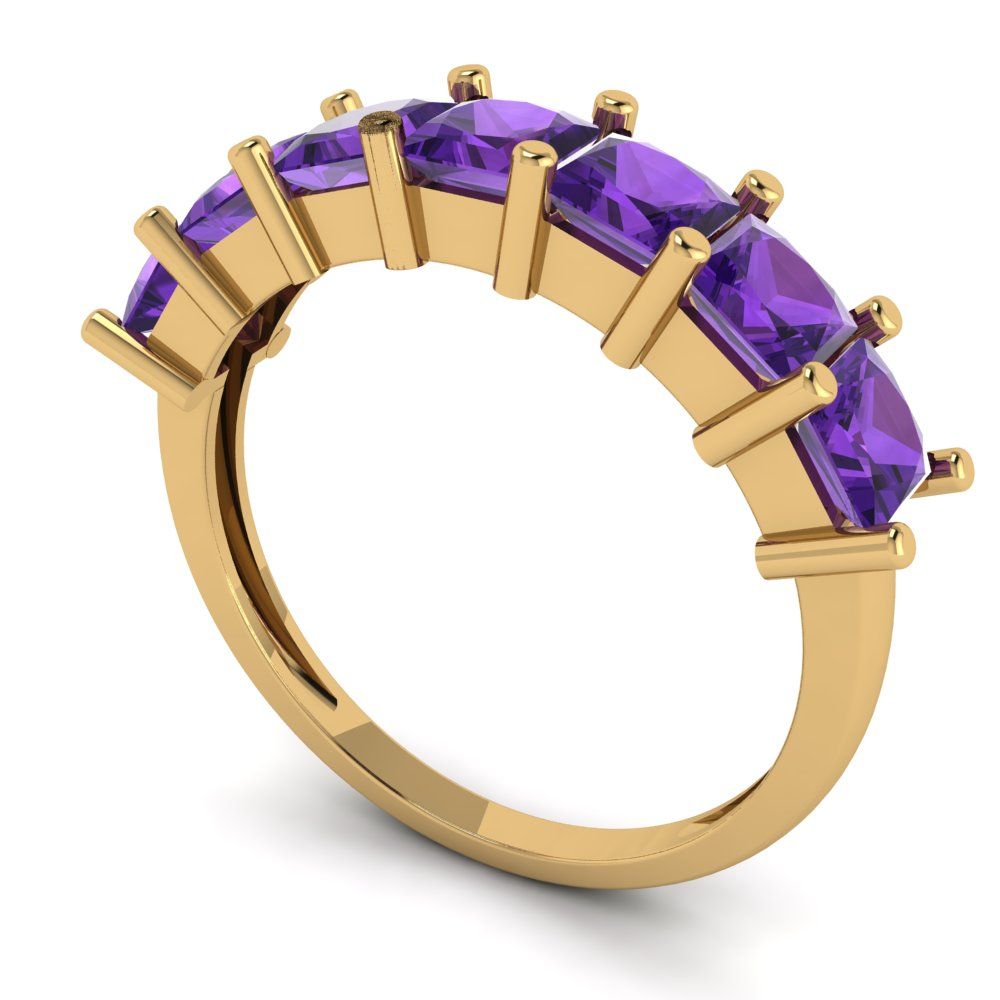 1.75 cttw Natural Amethyst Princess Cut Yellow Gold Eternity Wedding Band