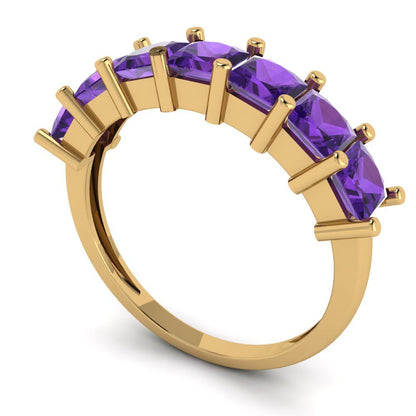 1.75 cttw Natural Amethyst Princess Cut Yellow Gold Eternity Wedding Band