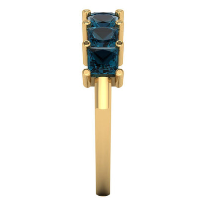 1.75 cttw Natural London Blue Topaz Princess Cut Yellow Gold Eternity Wedding Band