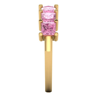 1.75 cttw Simulated Pink Diamond Princess Cut Yellow Gold Eternity Wedding Band