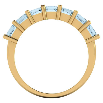 1.75 cttw Natural Aquamarine Princess Cut Yellow Gold Eternity Wedding Band