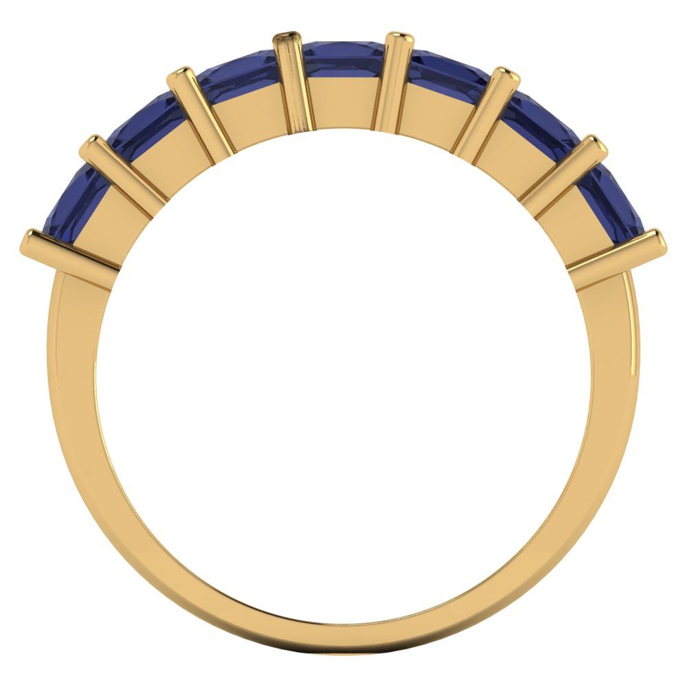1.75 cttw Simulated Blue Sapphire Princess Cut Yellow Gold Eternity Wedding Band