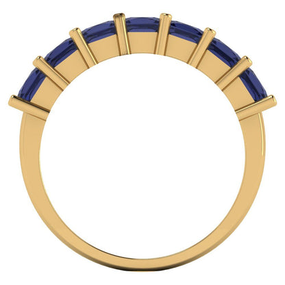 1.75 cttw Simulated Blue Sapphire Princess Cut Yellow Gold Eternity Wedding Band