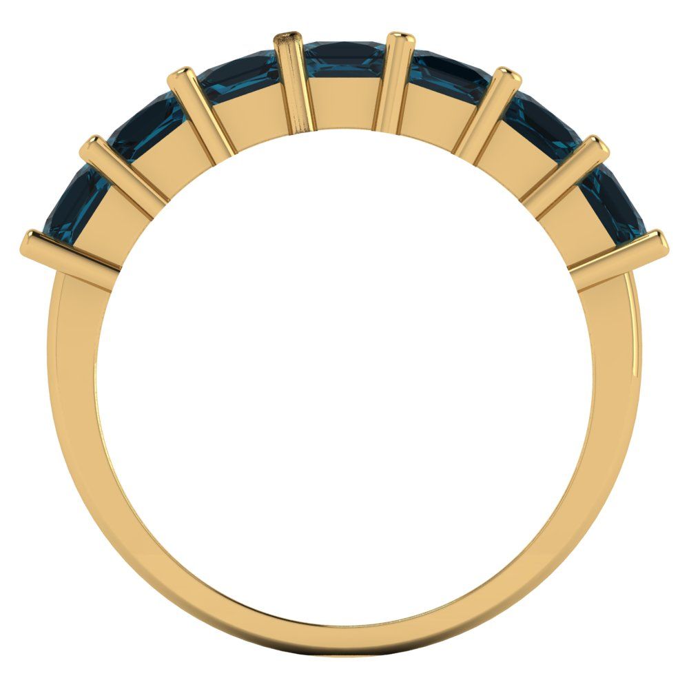 1.75 cttw Natural London Blue Topaz Princess Cut Yellow Gold Eternity Wedding Band