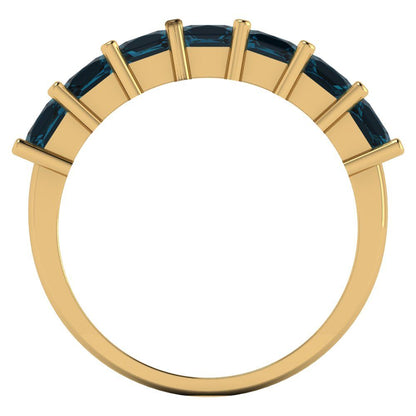 1.75 cttw Natural London Blue Topaz Princess Cut Yellow Gold Eternity Wedding Band