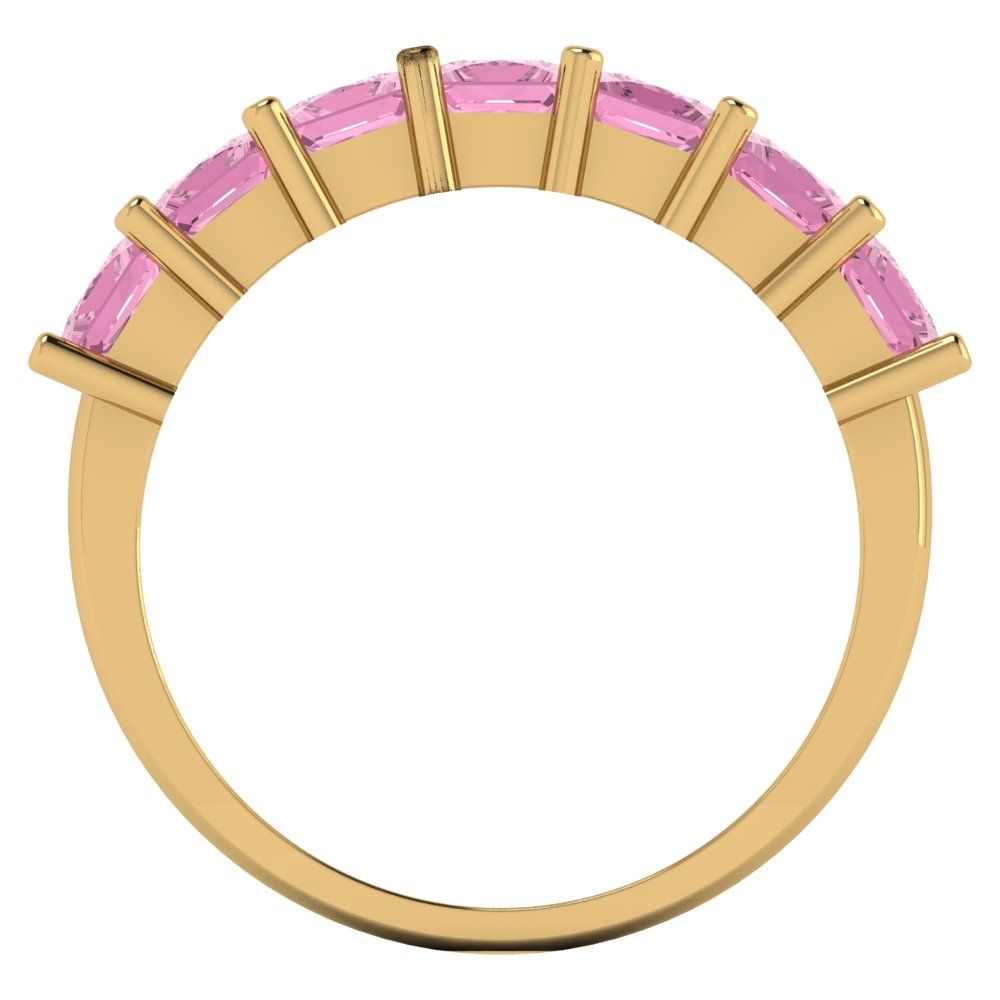 1.75 cttw Simulated Pink Diamond Princess Cut Yellow Gold Eternity Wedding Band