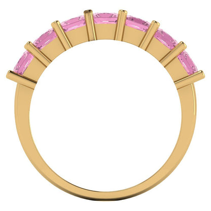 1.75 cttw Simulated Pink Diamond Princess Cut Yellow Gold Eternity Wedding Band