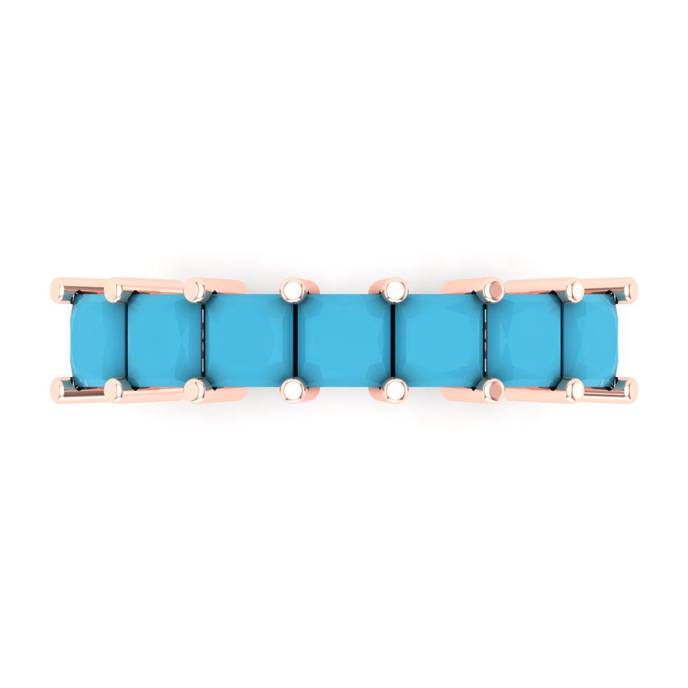 1.75 cttw Simulated Turquoise Princess Cut Rose Gold Eternity Wedding Band