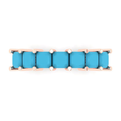 1.75 cttw Simulated Turquoise Princess Cut Rose Gold Eternity Wedding Band