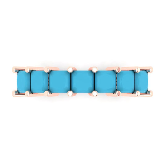 1.75 cttw Simulated Turquoise Princess Cut Rose Gold Eternity Wedding Band