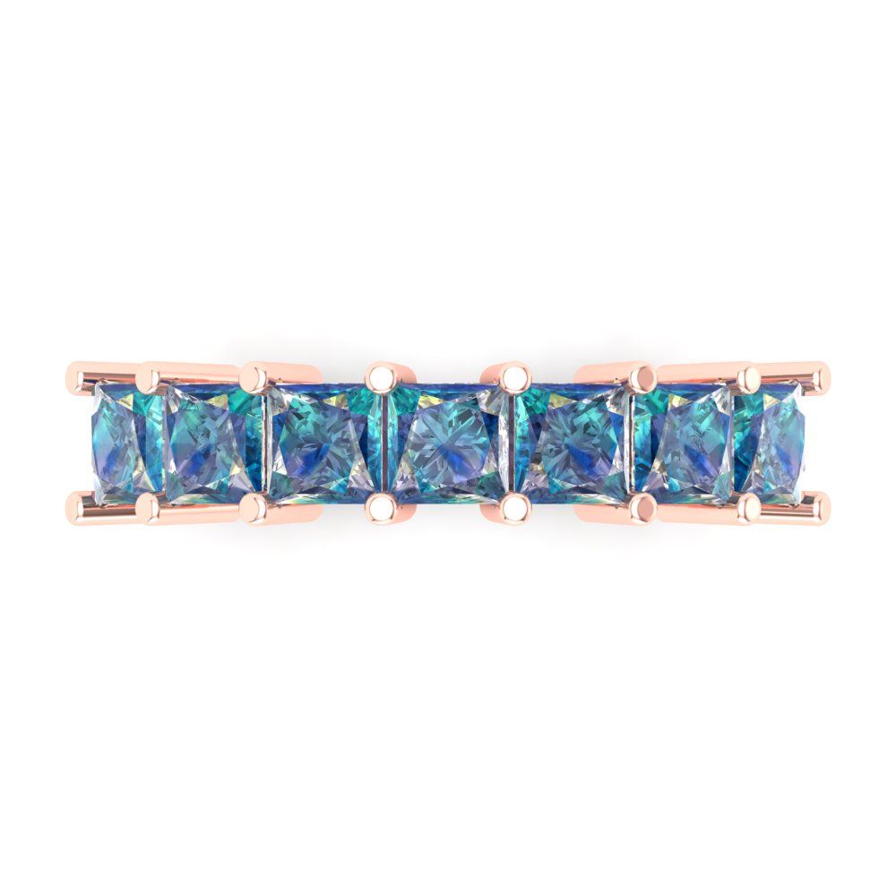 1.75 cttw Blue Moissanite Princess Cut Rose Gold Eternity Wedding Band
