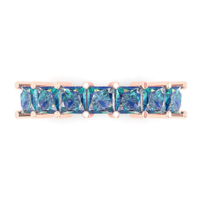 1.75 cttw Blue Moissanite Princess Cut Rose Gold Eternity Wedding Band
