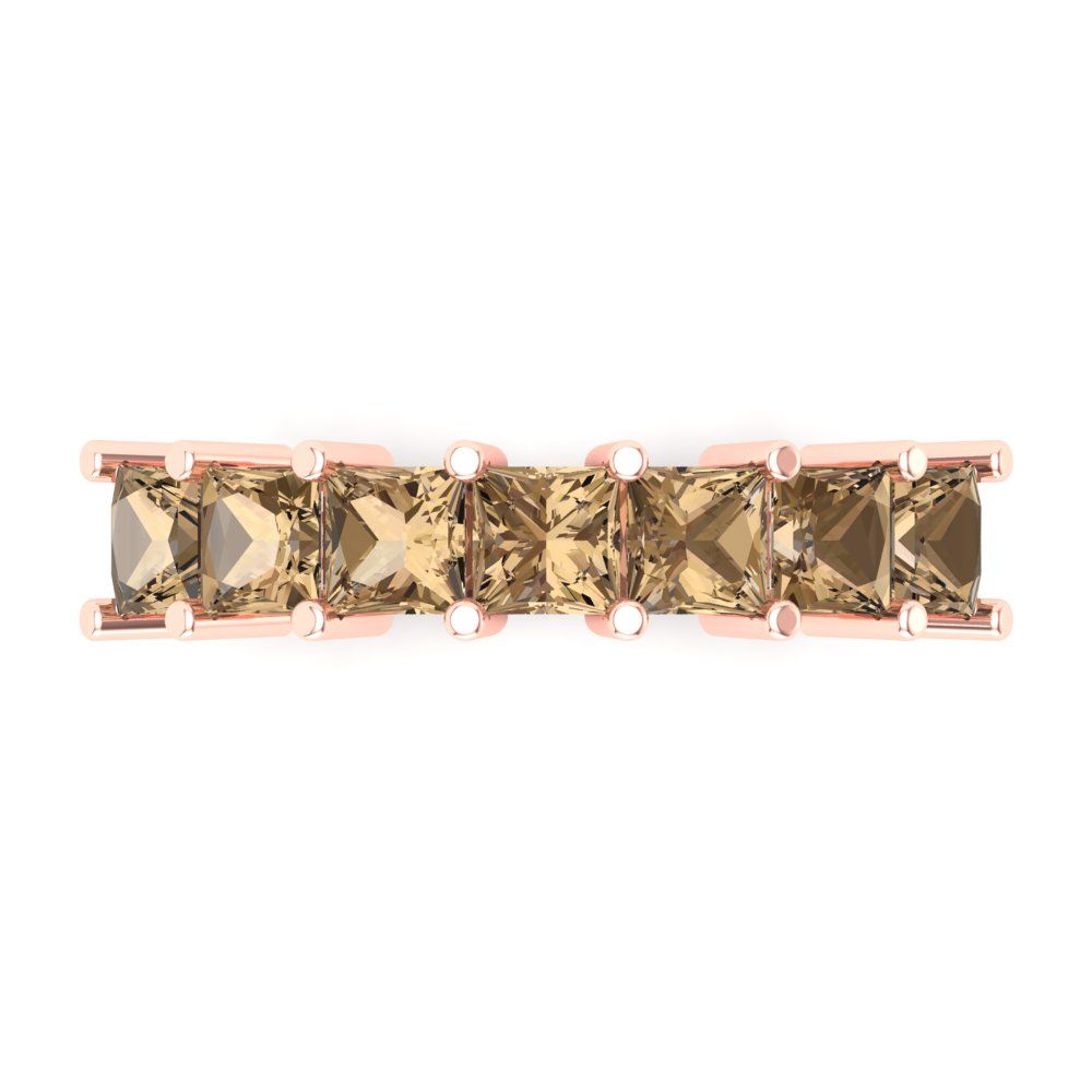 1.75 cttw Simulated Champagne Diamond Princess Cut Rose Gold Eternity Wedding Band
