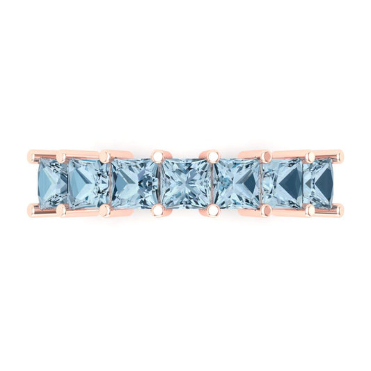 1.75 cttw Simulated Blue Diamond Princess Cut Rose Gold Eternity Wedding Band